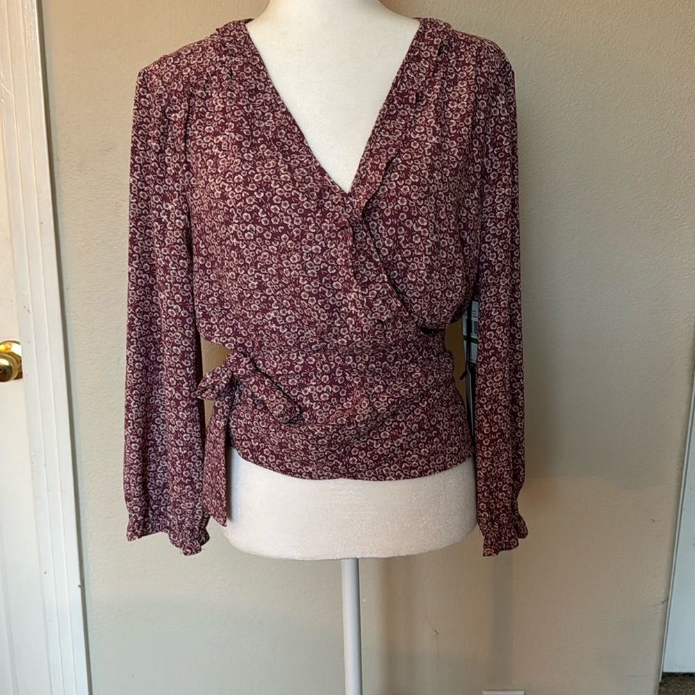 REVOLVE Floral Wrap Blouse in Burgundy